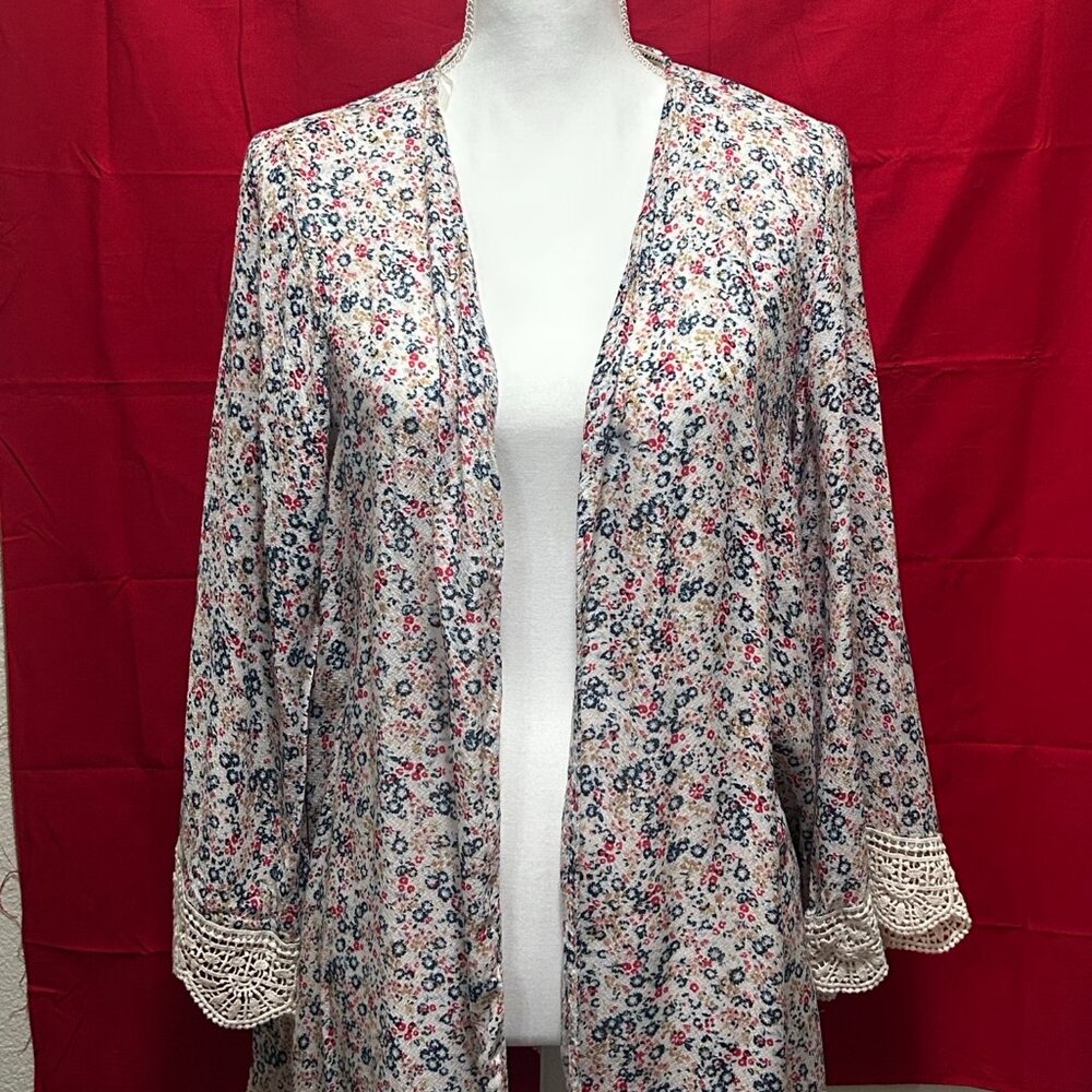 xhilaration lightweight floral open cardigan with crochet accents, XXL